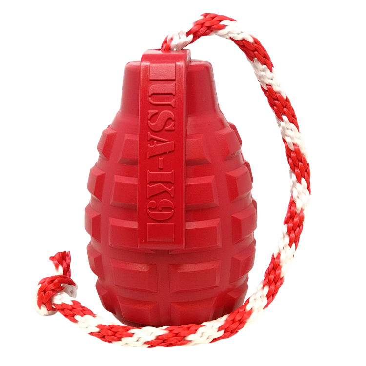 USA-K9 Grenade Rubber Dog Chew Toy | K9 Handler Reward Toy | Blue | USA Made